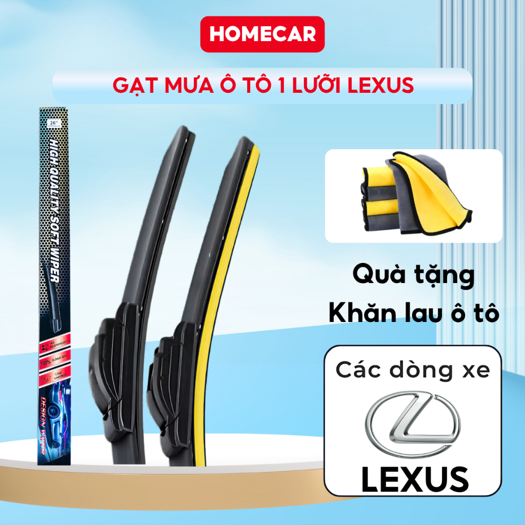 Gạt Nước Ô Tô Lexus 1 Lưỡi Silicon Gạt Không Vệt Không Rung Không Ồn Dùng Cho RX NX ES LX GX LX570