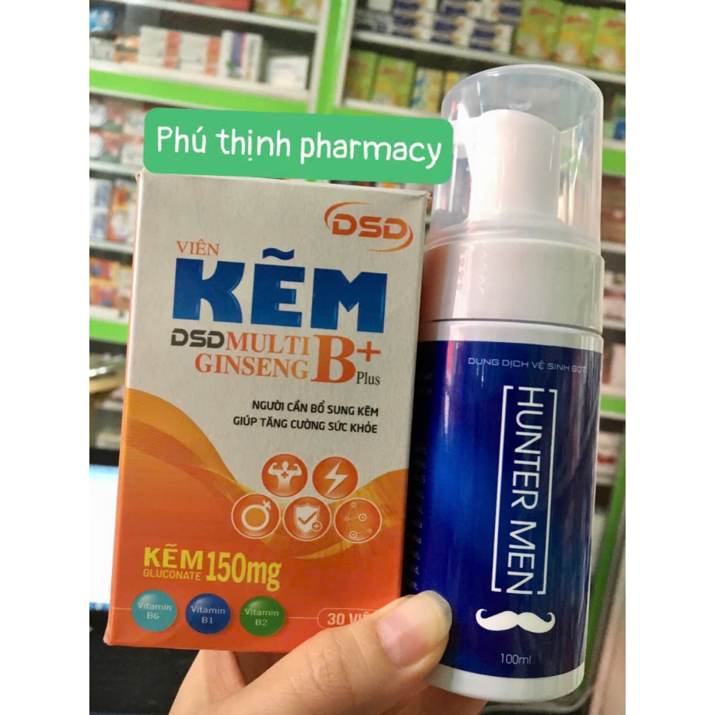 combo kẽm DSD - DTA multib gingseng kèm bọt vệ sinh hỗ trợ sinh lưc, hộp 30 viên