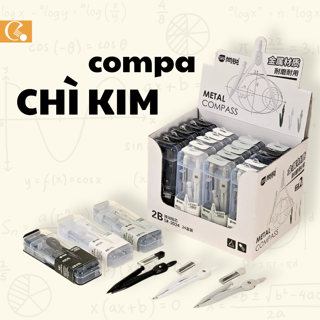 Compa Kim Loại Chì Bấm SR-2024 Cao Cấp – Kèm Ống Ngòi Chì 2B – Dụng Cụ Vẽ Hình Học Chính Xác Cho Học
