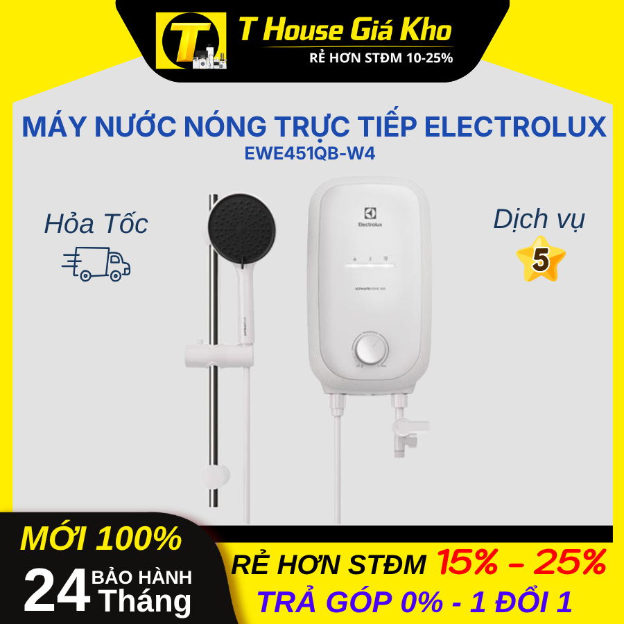 [CHÍNH HÃNG MỚI] Máy Nước Nóng Trực Tiếp Electrolux EWE451QB-W4 An Toàn Độ Bền Bỉ Cao BH 24 Tháng