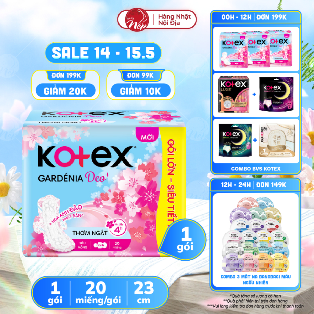 Băng vệ sinh Kotex Gardenia Deo 20 miếng, siêu mỏng mặt bông mềm mại