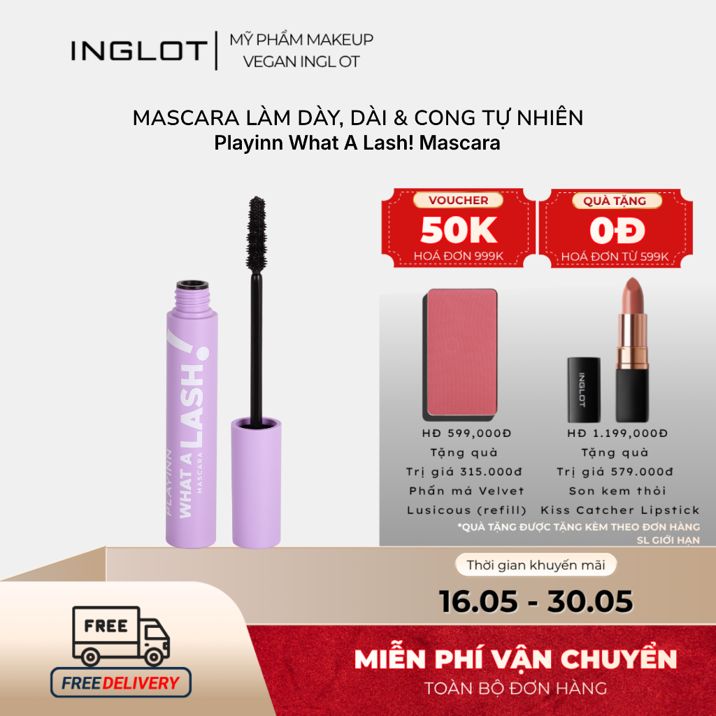 Mascara Làm Dày, Dài & Cong Tự Nhiên Inglot Playinn What A Lash Mascara (8.5Ml)