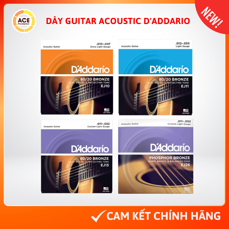 [Chính hãng] Bộ dây đàn guitar acoustic D'Addario 80/20 Bronze EJ10, EJ11, EJ13 - Phosphor Bronze EJ
