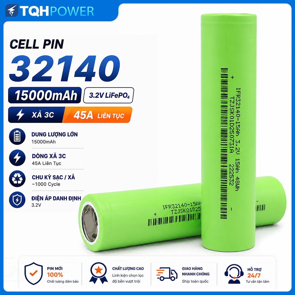 Pin LiFePO4 IFR32140 15000mAh 3.2V Xả 45A Cell Pin Sắt Cho Xe Điện, Lưu Trữ Điện - Hàng mới 100%