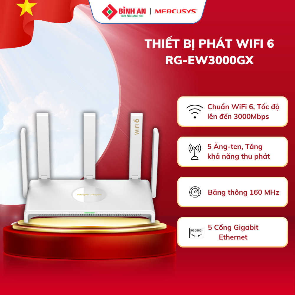 Thiết Bị Phát Wifi 6 RUIJIE RG-EW3000GX, Hỗ Trợ Nhiều Users