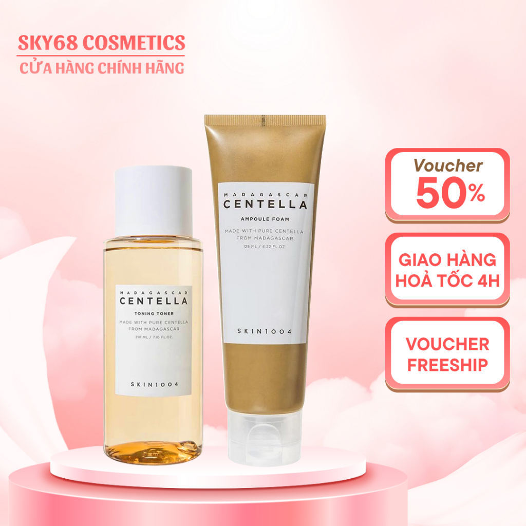 Combo 2 Sản Phẩm Sữa Rửa Mặt + Toner Làm Sạch Da Skin1004 Madagascar Centella (SRM 125ml +Toner 210m