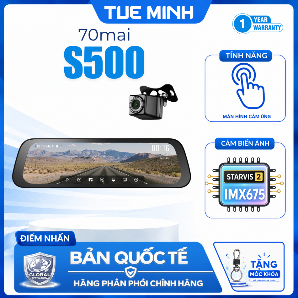 Camera hành trình Gương 70mai Rearview S500 - 3K HDR, phân phối chính hãng
