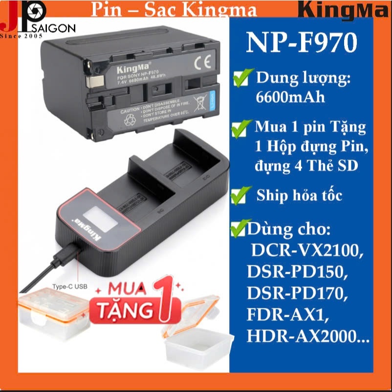 1 PIN 1 SẠC MÁY ẢNH KINGMA FOR SONY NP-F970 DUNG LƯỢNG 6600 mAh