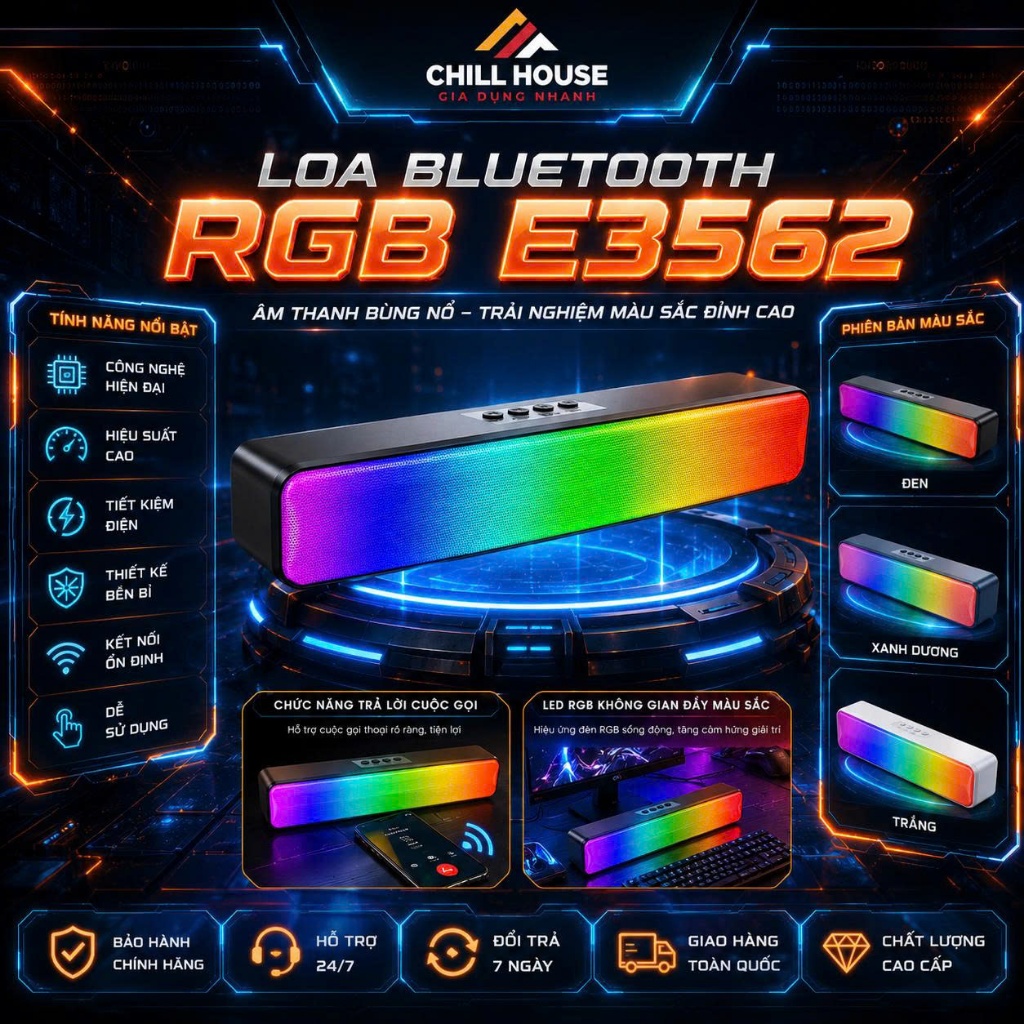 Loa Bluetooth Không Dây LED RGB E3562 Vòm 3D Phiên Bản Đặc Biệt Dùng Cho Máy Tính, Bảo Hành 12 tháng