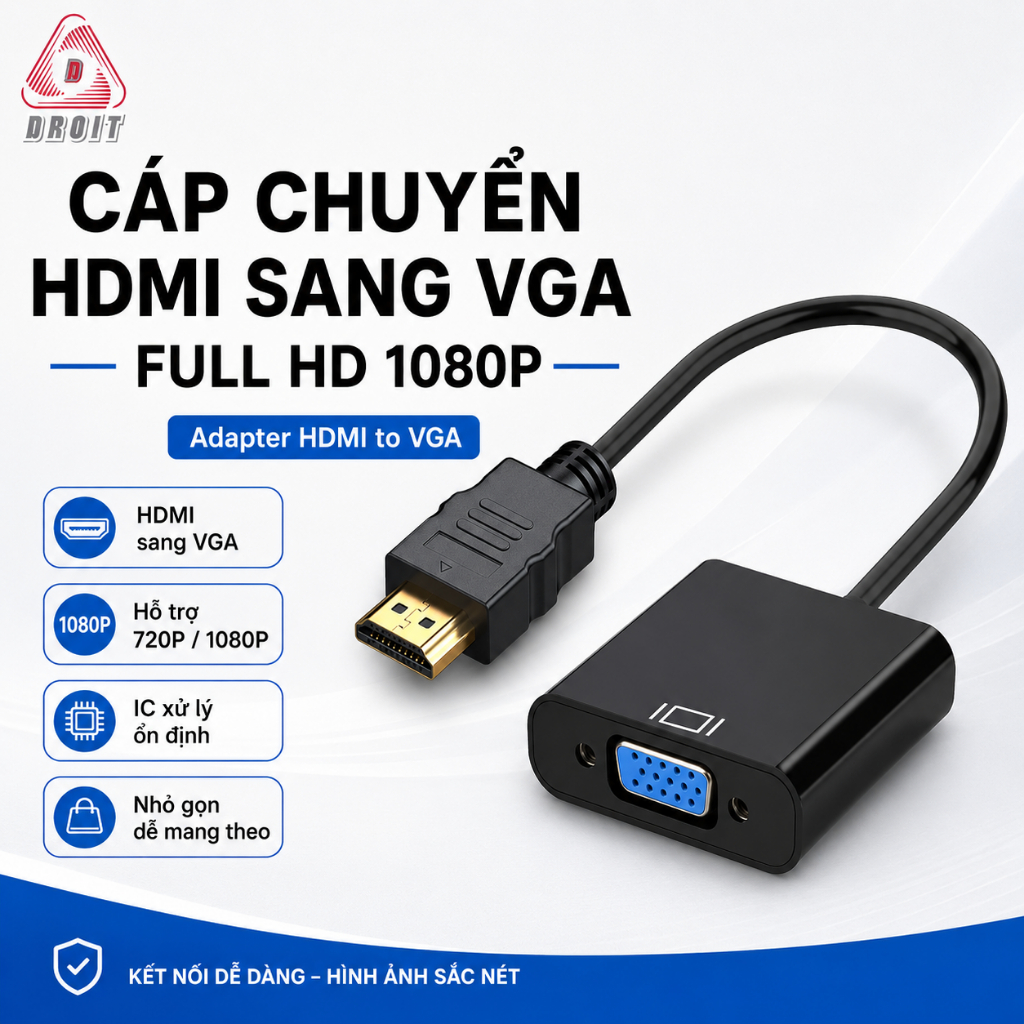 Cáp Chuyển HDMI Sang VGA Full HD 1080P -  Adapter HDMI To VGA Cho Laptop PC Máy Chiếu