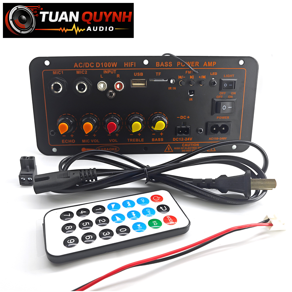 Mạch loa D100 hát Karaoke Bluetooth 5.0 - 300W, có cổng cắm mạch mic không dây, 12V/24V/220V (Tặng k
