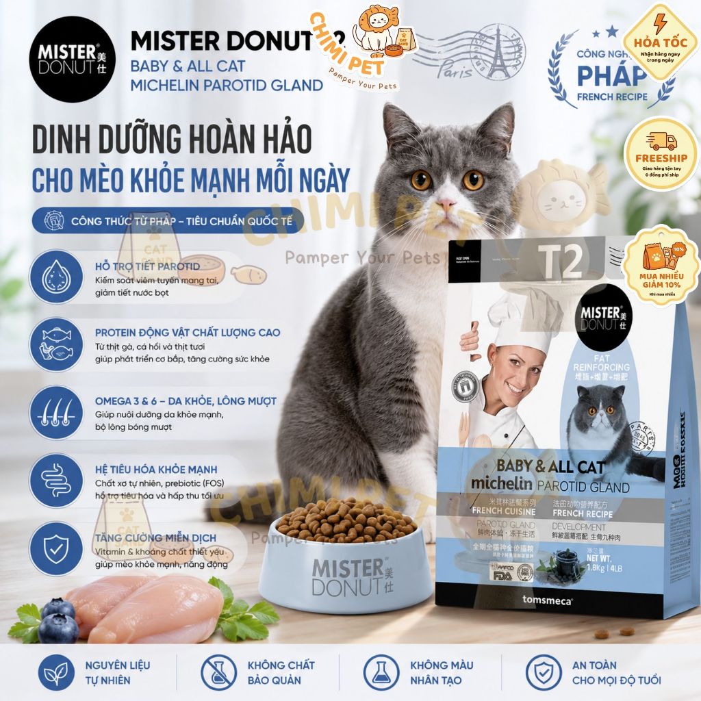 Hạt Mèo Mister Donut T2 – Thức Ăn Hạt Cho Mèo Trưởng Thành, Hạt Mèo Mister Donut Cat Food