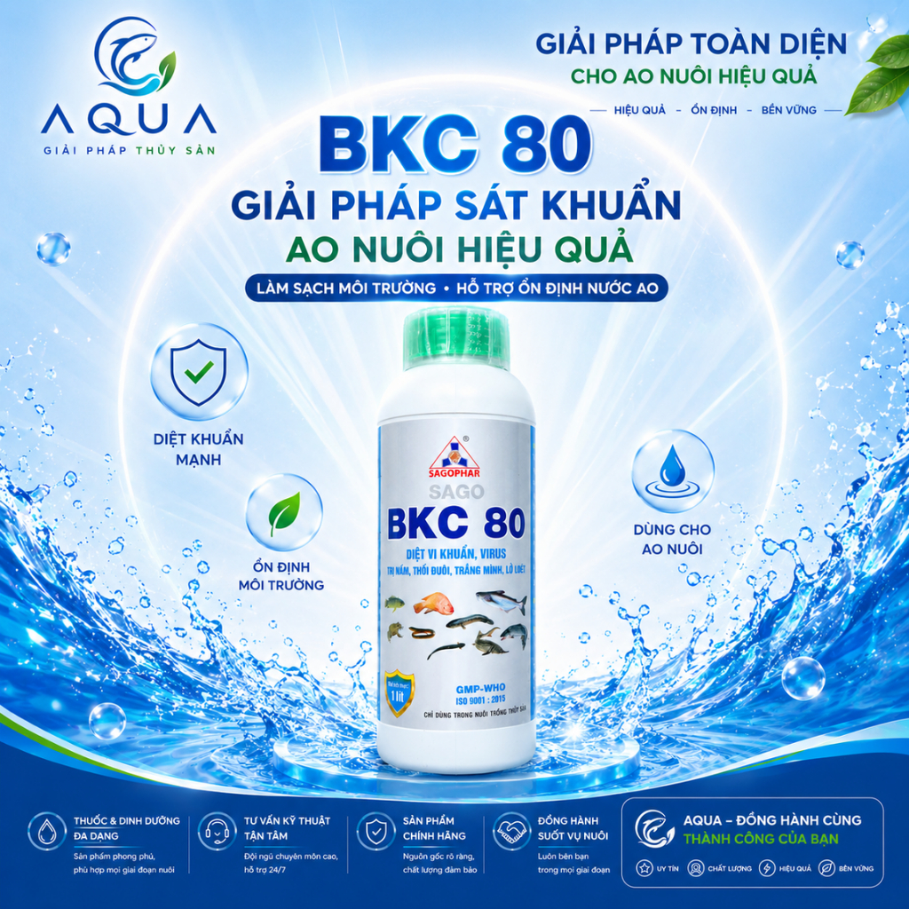 BKC 80 Benzalkonium Chloride 80% Hỗ Trợ Ổn Định Môi Trường Ao Nuôi 1 Lít