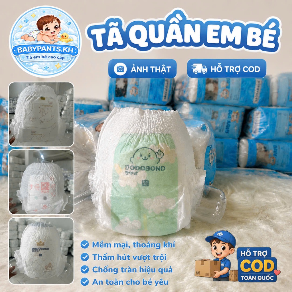 TẢ QUẦN EM BÉ BABYPANTS.KH Siêu mỏng, Chống tràn, Khô thoáng, Combo  50/100/150/200 miếng tả quần  [