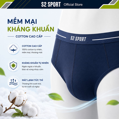 COMBO 3 Quần lót nam  S2 SPORT sịp cotton cao cấp co giãn mềm mịn thoáng mát kháng khuẩn - SBF08.CB3