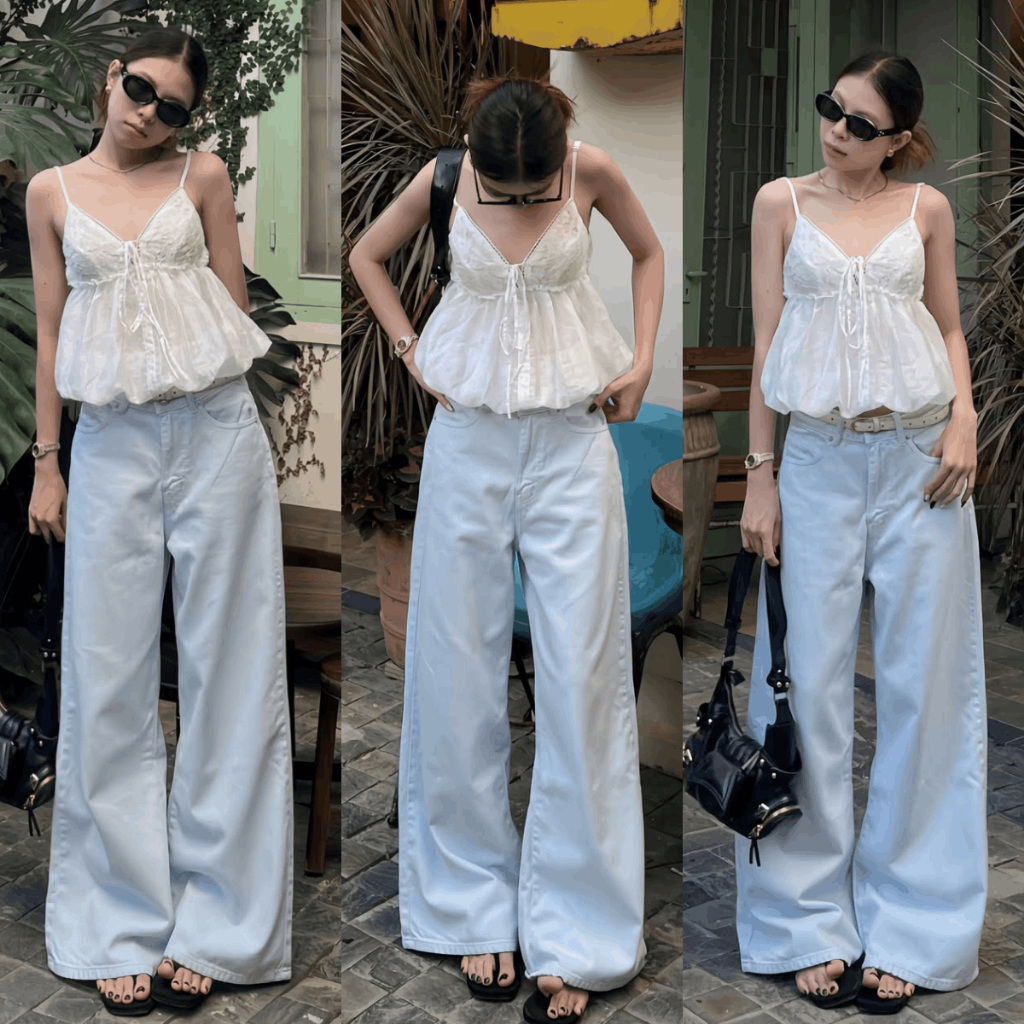 Quần Jean Nữ Suông Ống Rộng Xanh Trắng Chất Jean Denim Quần Jean Unisex Lưng Cao Ôm Eo Tôn Dáng MIAA