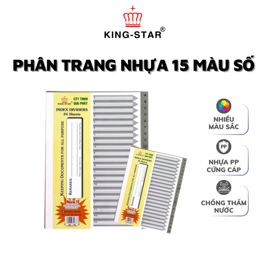 Phân Trang Nhựa A4 Kingstar 15 Số - 24 Chữ - 31 Số Chia File Hồ Sơ Tài Liệu