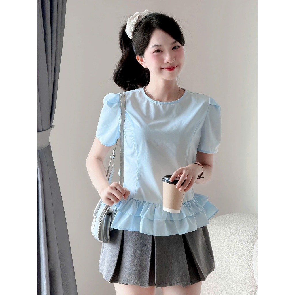 Áo kiểu thô cổ tròn phối tùng gấu Miho House | BigBuy360 - bigbuy360.vn