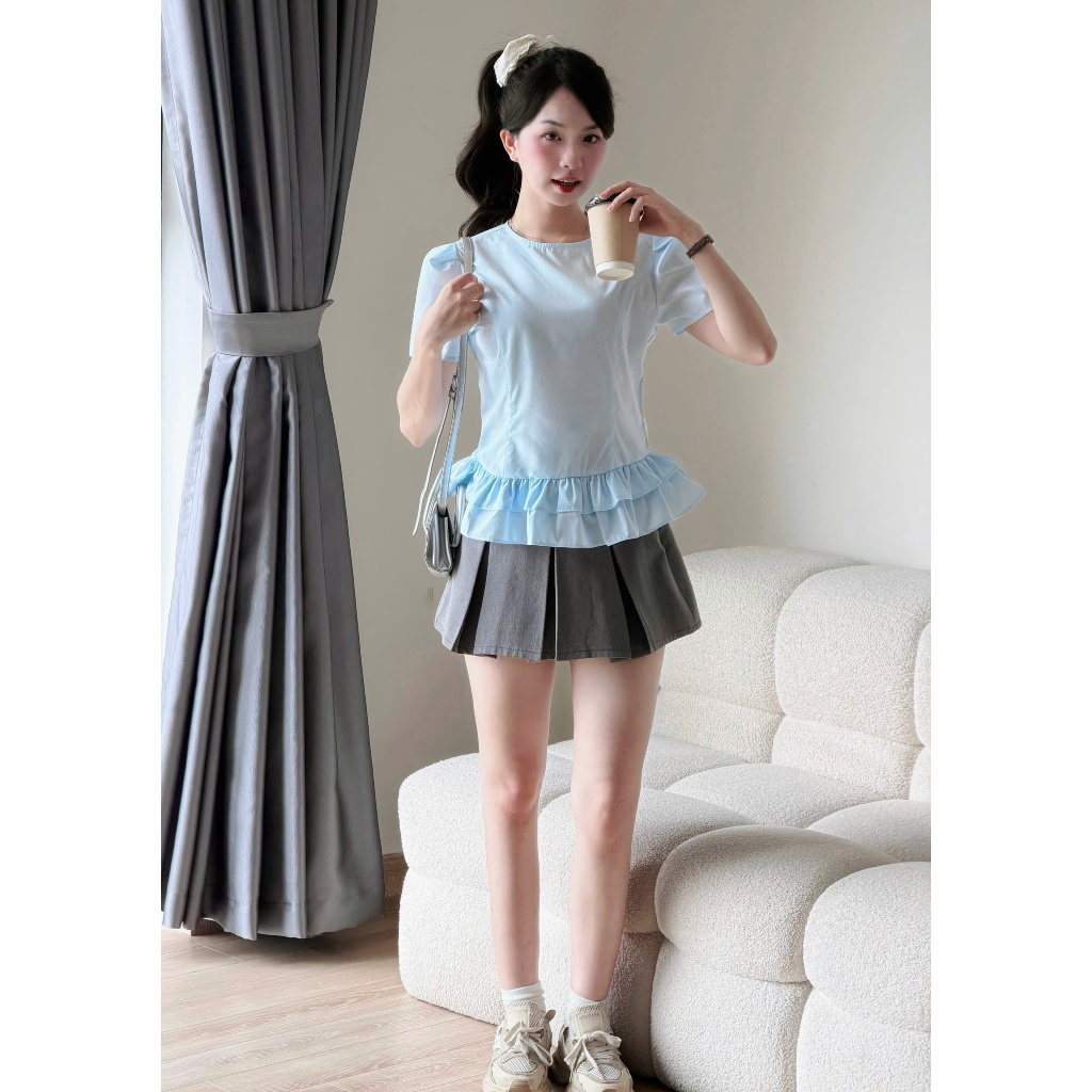 Áo kiểu thô cổ tròn phối tùng gấu Miho House | BigBuy360 - bigbuy360.vn