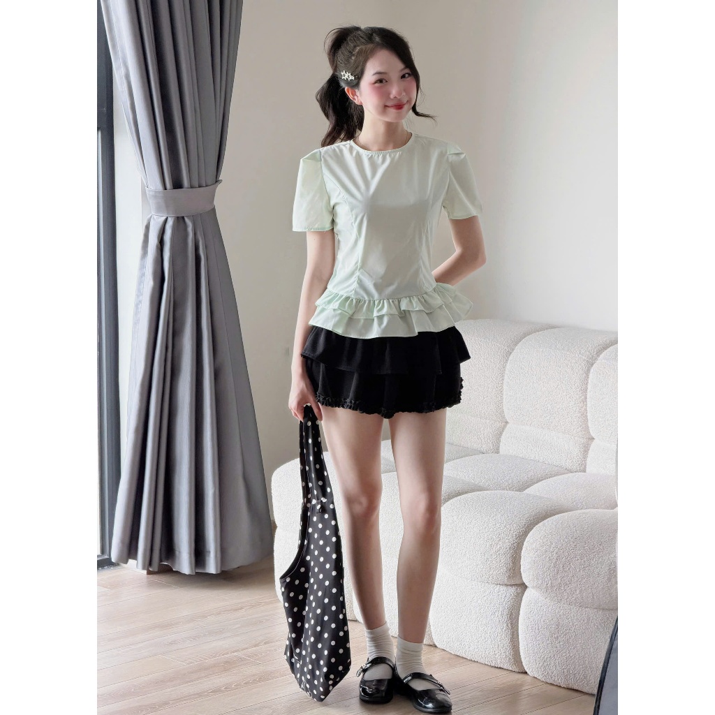 Áo kiểu thô cổ tròn phối tùng gấu Miho House | BigBuy360 - bigbuy360.vn