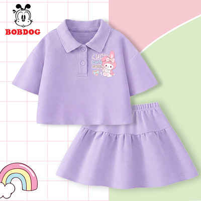 Set áo váy cho bé gái BOBDOG, áo croptop phối chân váy chất cotton thoáng mát, in hình thỏ MY MELODY cute cho bé