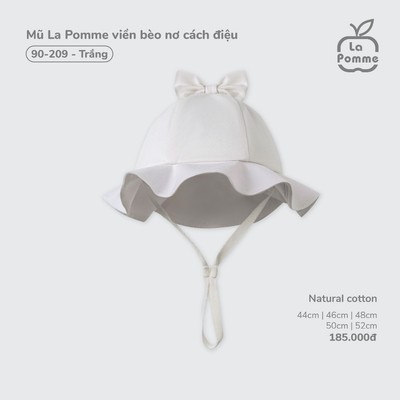 Mũ La Pomme viền bèo nơ cách điệu - Sợi Natural Cotton thoáng mát – Bé gái - 44cm/46cm/48cm/50cm/52cm