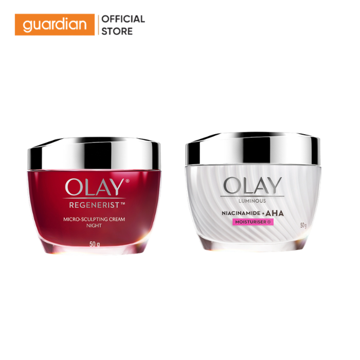 Combo Kem Dưỡng Ẩm Olay Luminous Niacinamide + Aha 50g & Olay Regenerist Ban Đêm 50g