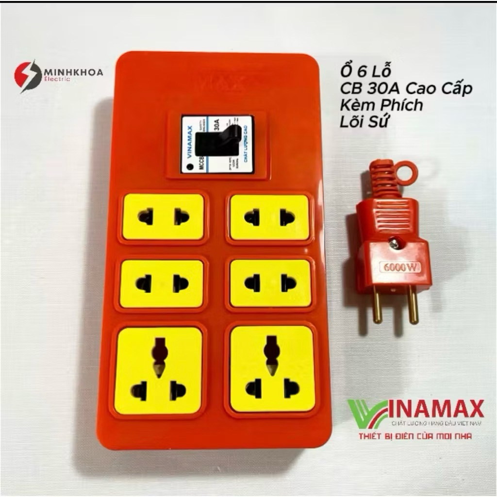 ổ CẮM ĐIỆN 6 LỖ VINAMAX 4500w dây chính hãng vinamax CÓ CB CHỐNG QUÁ TẢI – DÂY DÀI SIÊU TIỆN
