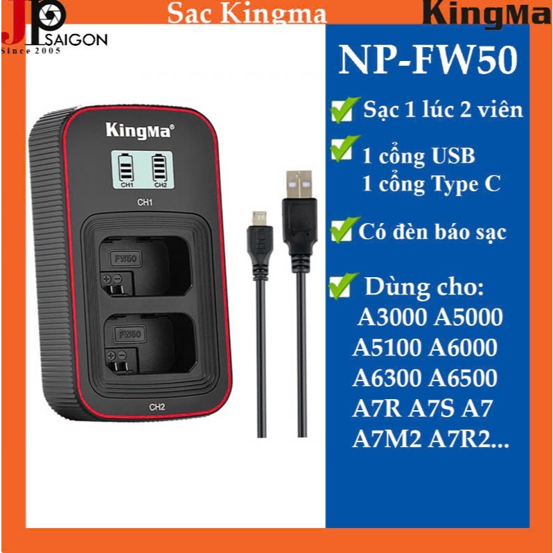 SẠC ĐÔI VER 3 KINGMA CHO SONY NP-FW50