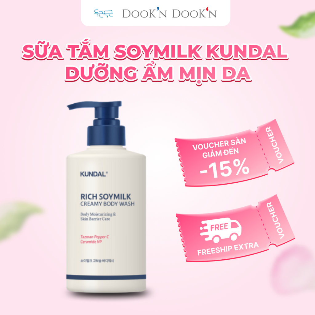 Sữa Tắm Dưỡng Ẩm Mịn Da KUNDAL RICH SOYMILK, Sữa Tắm Hàn Quốc Dịu Nhẹ Trắng Da Chiết Xuất Đậu Nành