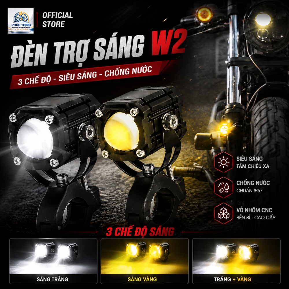 Đèn trợ sáng bi cầu mini W2 12-48V phiên bản 2026, siêu sáng, chống nước chuẩn IP67, vỏ nhôm CNC bền
