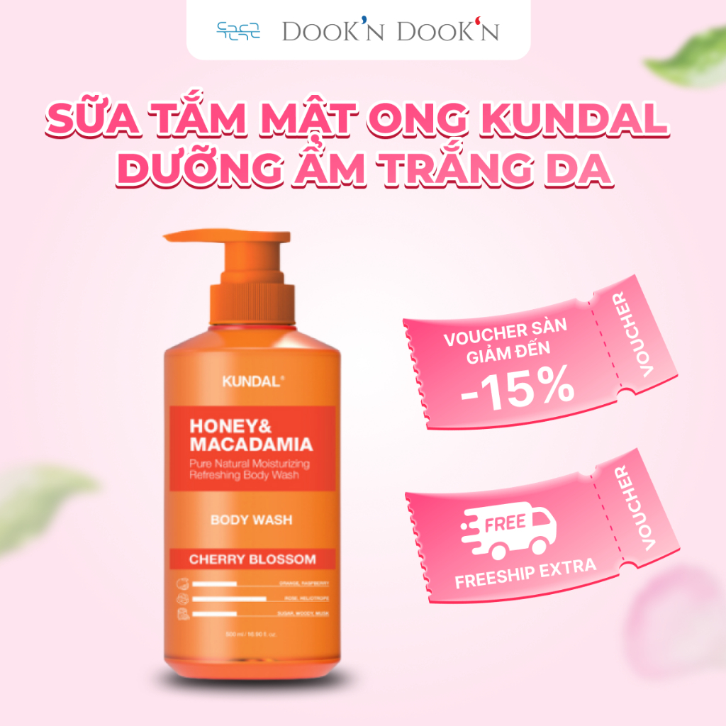 Sữa Tắm Dưỡng Ẩm Trắng Da KUNDAL Honey& Macadamia, Sữa Tắm Nha Đam Mật Ong Lưu Hương Lâu, An Toàn
