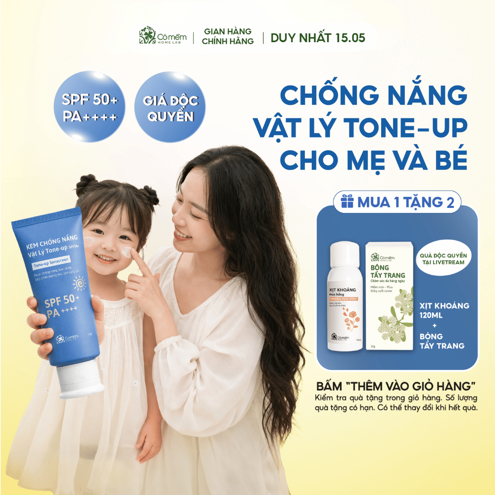 Kem Chống Nắng Nâng Tone Vật Lý Tone Up SPF50+ PA++++ Tone Up Cho Mẹ Và Bé Cỏ Mềm 60gr