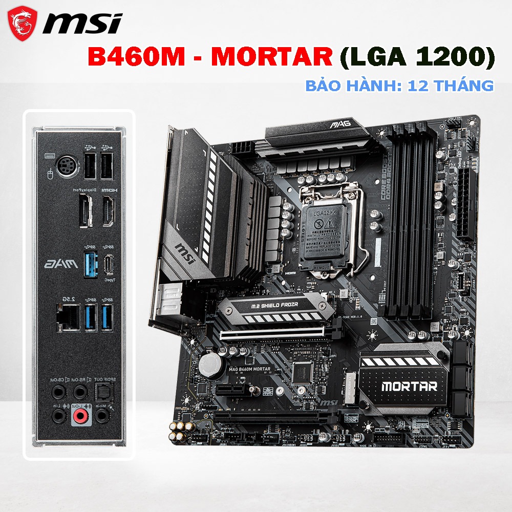 Main MSI B460M Mortar Gaming Socket 1200 Hỗ Trợ Intel Gen 10 DDR4 M.2 NVMe Tản Nhiệt Khủng Zin đẹp. 