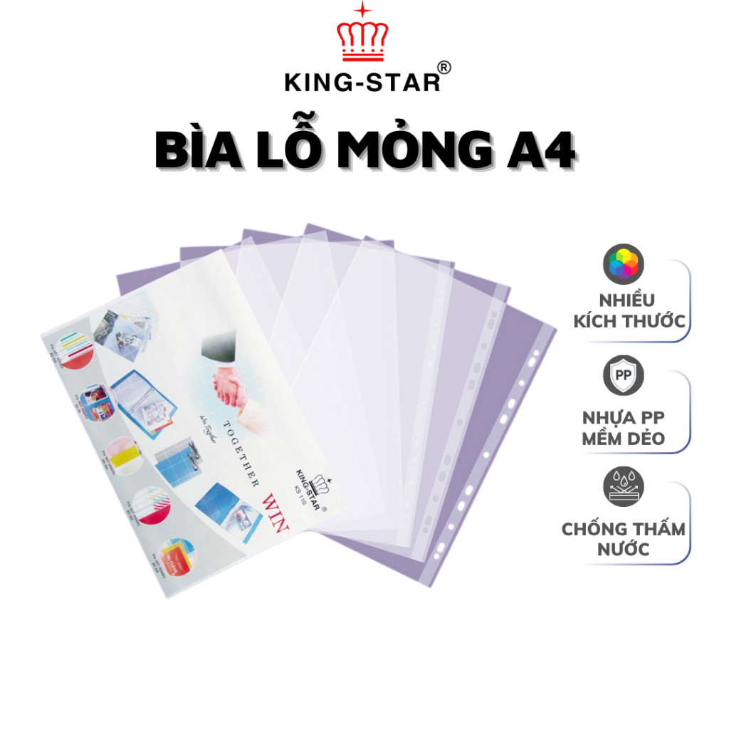 Bìa Lỗ Mỏng A4 KINGSTAR 10 Lá Nhựa PP Trong Suốt Chống Thấm Đựng Hồ Sơ Tài Liệu Văn Phòng