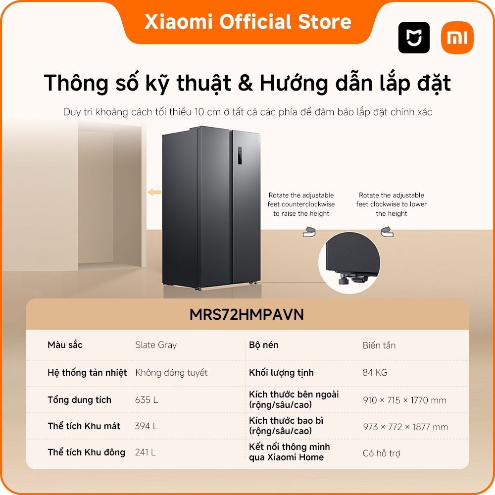 [MỚI RA MẮT] Tủ lạnh Xiaomi 2 cánh Side by Side Xiaomi Mijia Refrigerator 635L | Dung tích lớn | Bảo hành 2 năm | BigBuy360 - bigbuy360.vn