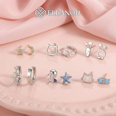 Bông tai nữ chuôi bạc 925 Eleanor Accessories bất đối xứng phụ kiện trang sức khuyên tai 12024