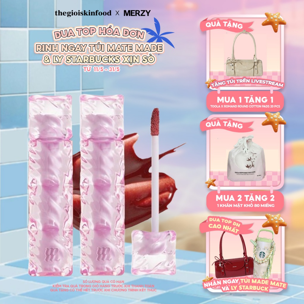 Combo Mix Son Merzy - Son Tint Merzy Water Fit Blur Tint Mịn Lì, Bền Màu, Fit Môi Tự Nhiên ThegioiSK