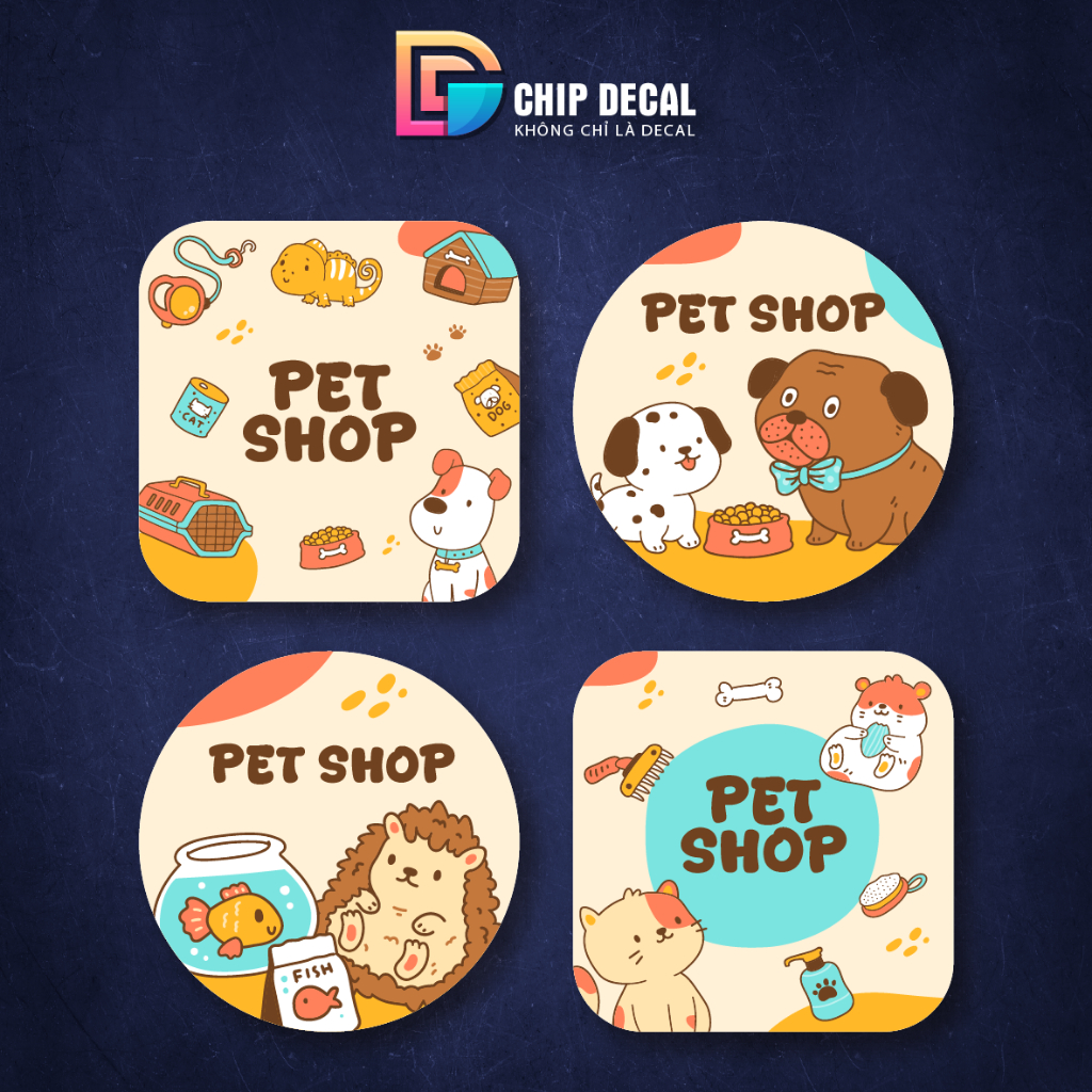 Decal Cửa Hàng Thú Cưng Pet Shop - Hình Dán Trang Trí Pet Shop, Thức Ăn Chó Mèo, Phụ Kiện, Đồ Chơi