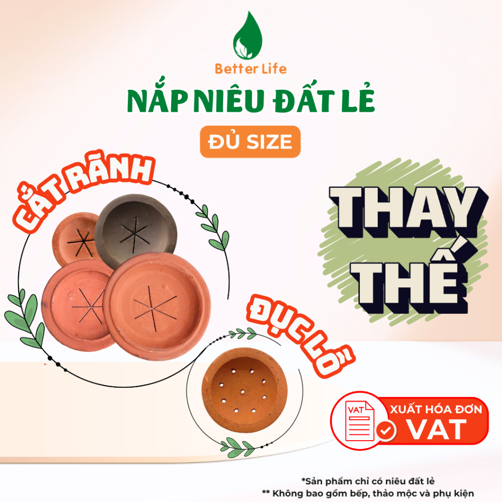 Nắp niêu đất cho bếp và nồi xông thảo mộc bồ kết tinh dầu đốt nến hàng cao cấp Better Life đủ size