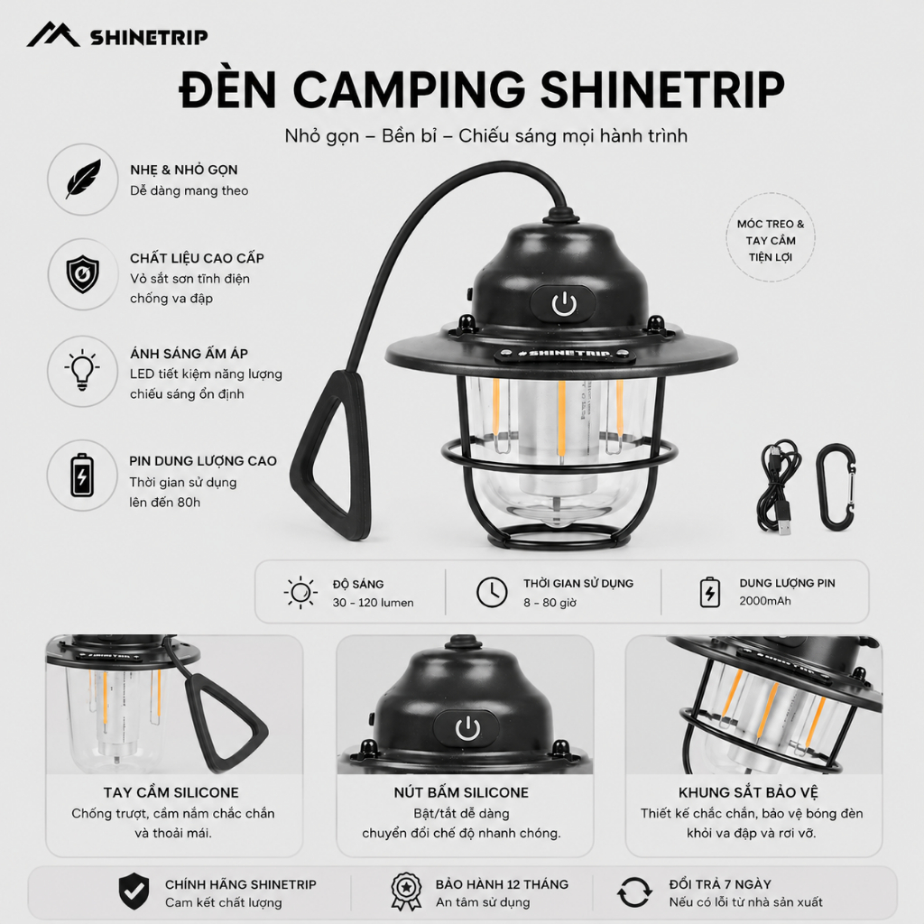 SHINETRIP  - Đèn Treo Camping Retro Tactical – Nhỏ Gọn, Ấm Áp, Chuẩn Gu Dân Outdoor