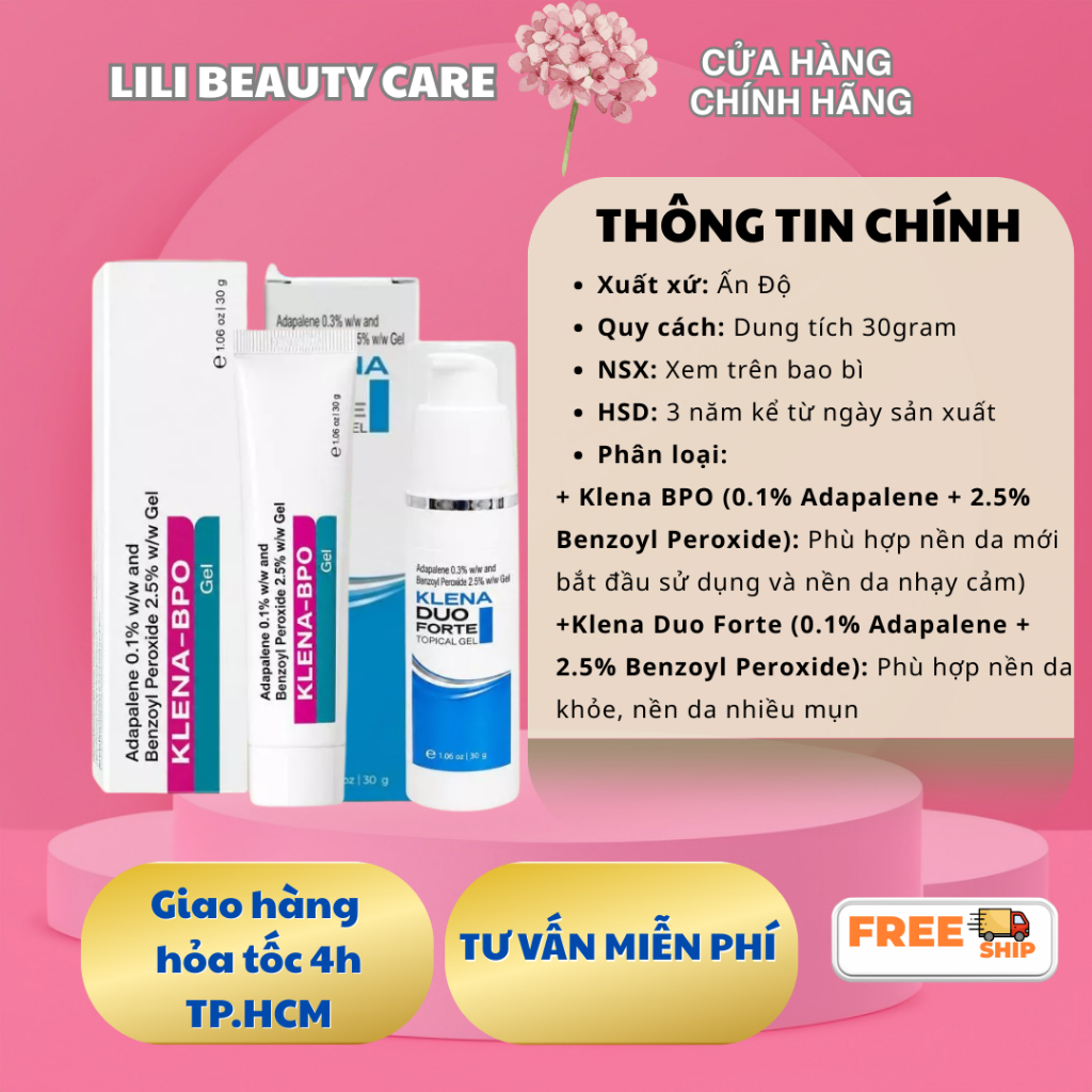 Klena BPO and Klena Duo Forte 30gram Gel | Hỗ trợ giảm mụn ẩn, mụn đầu đen, mụn trứng cá sưng viêm