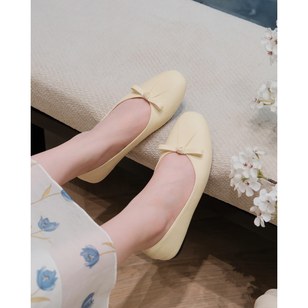 Kachi House S1089-423 Giày búp bê nhún mềm đính nơ