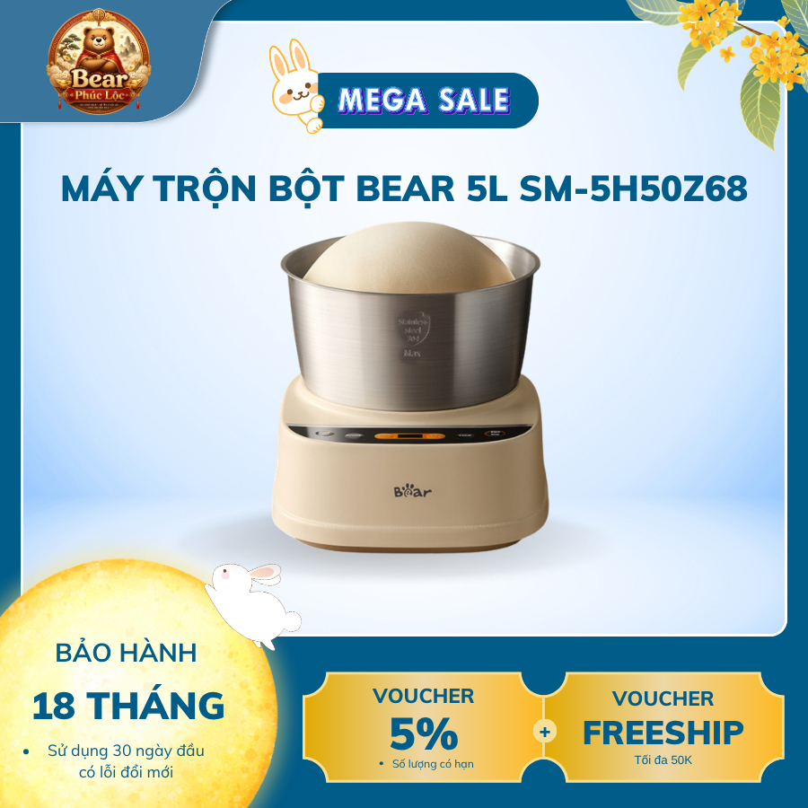 Máy trộn bột Bear 5L SM-5H50Z68 - Bear Phúc Lộc - Bảo hành 18 tháng & sử dụng 30 ngày đầu có lỗi đổi