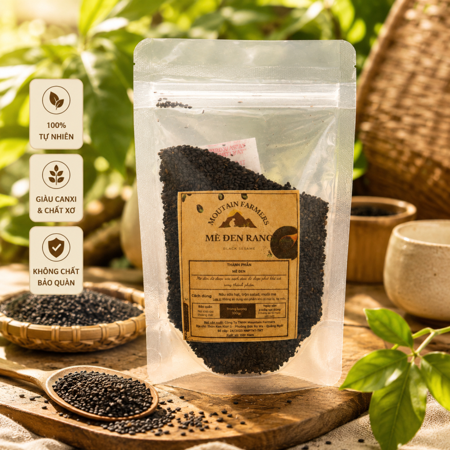 Mè đen rang sẵn ăn liền Mountain Farmers lành sạch tự nhiên