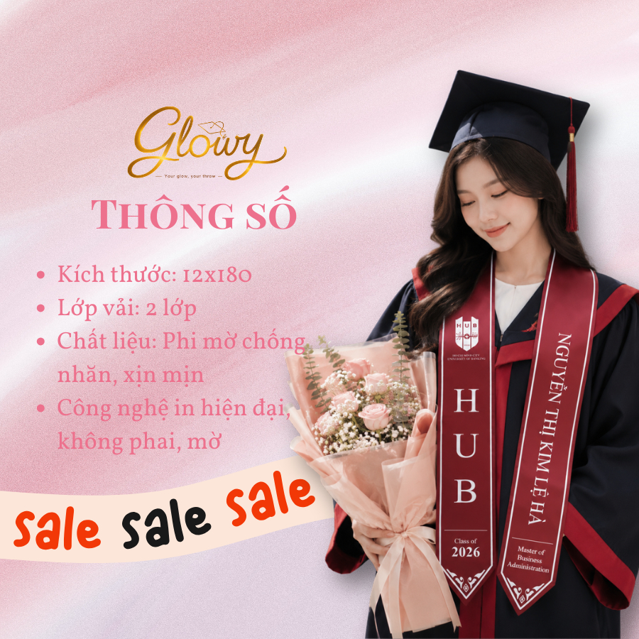 [ SASH TỐT NGHIỆP IN THEO YÊU CẦU ] Sash In Theo Yêu Cầu Cổ V , Vải Lụa Hàn Quốc 2 Lớp , Kích Thước 