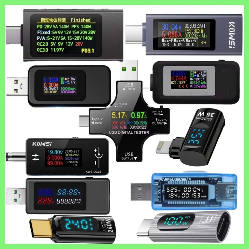 ✅ USB đo dòng sạc Thiết bị kiểm tra dòng điện 20W 100W 150W 240W 360W KWS-X1 đo tải điện USB test dò