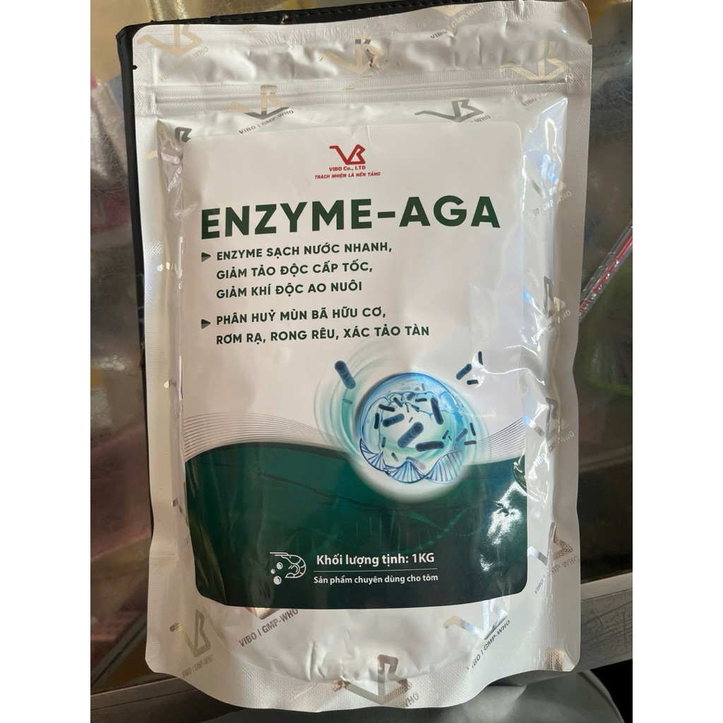 men vi sinh enzyme aga( vibo) xử lí nước đỏ ao tôm, giảm tảo, phân huỷ đáy ao cho ao tôm bịch 1kg