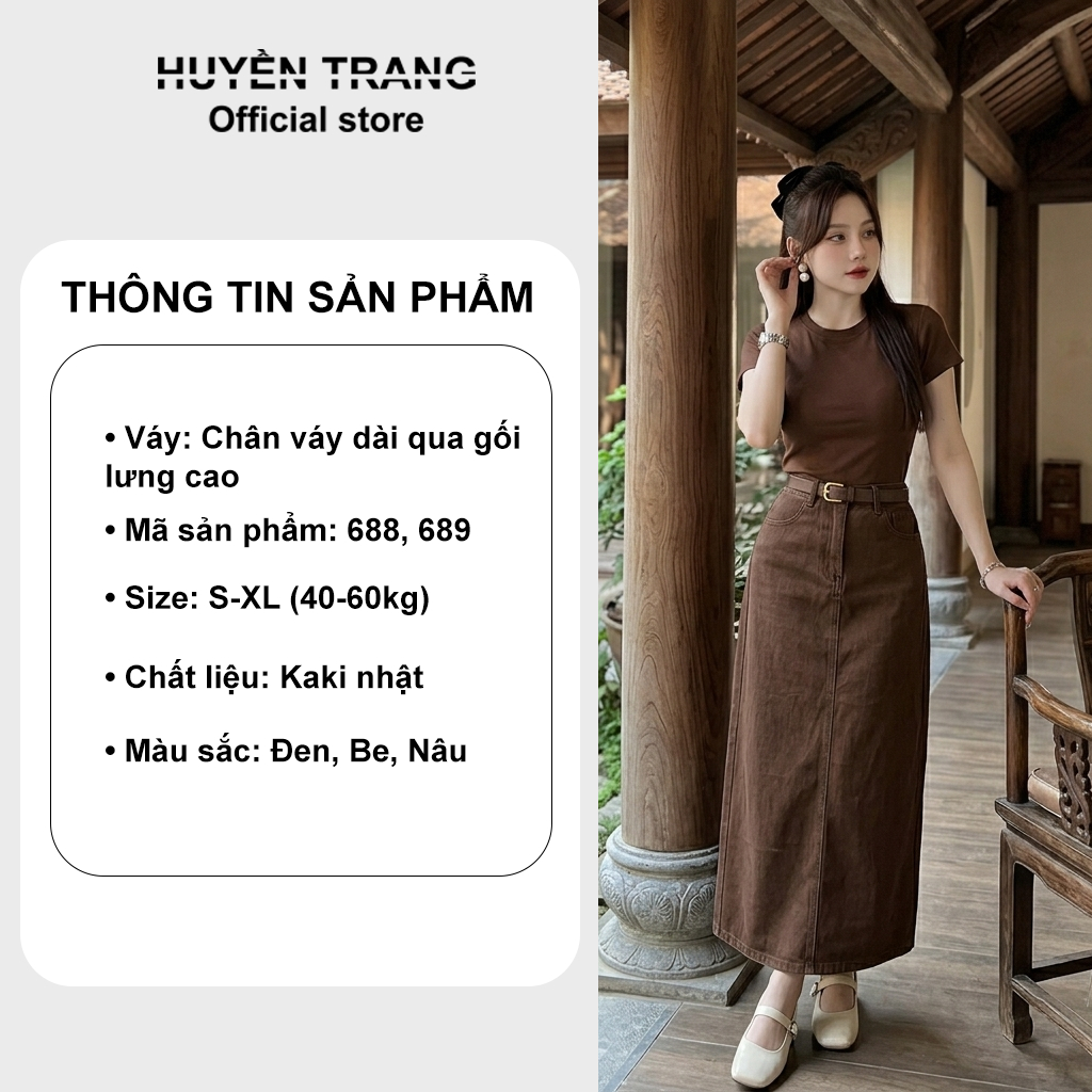 Chân váy kaki nữ dài 85cm dáng suông xẻ tà sau mềm mịn co giãn nhẹ cạp cao tôn dáng thanh lịch M688 | BigBuy360 - bigbuy360.vn