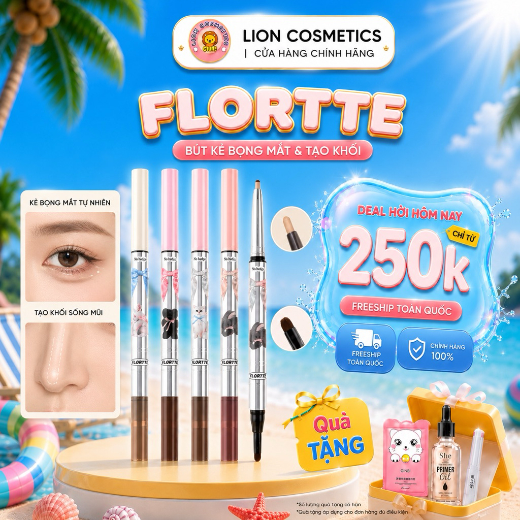 [FLORTTE] Bút Kẻ Bọng Mắt 2 Đầu Flortte Pounding Princess – Làm Bọng Mắt, Tạo Khối Mũi, Bắt Sáng Tự 
